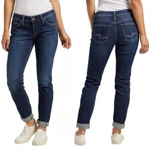 Silver Jeans Co. Women’s Boyfriend Mid Rise Slim Leg Jeans Blue Size W27 L29 NWT